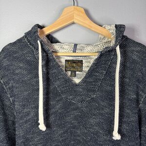 Lucky Brand Men's M Navy Blue Knit Thermal Hoodie Pullover V-Neck 100% Cotton